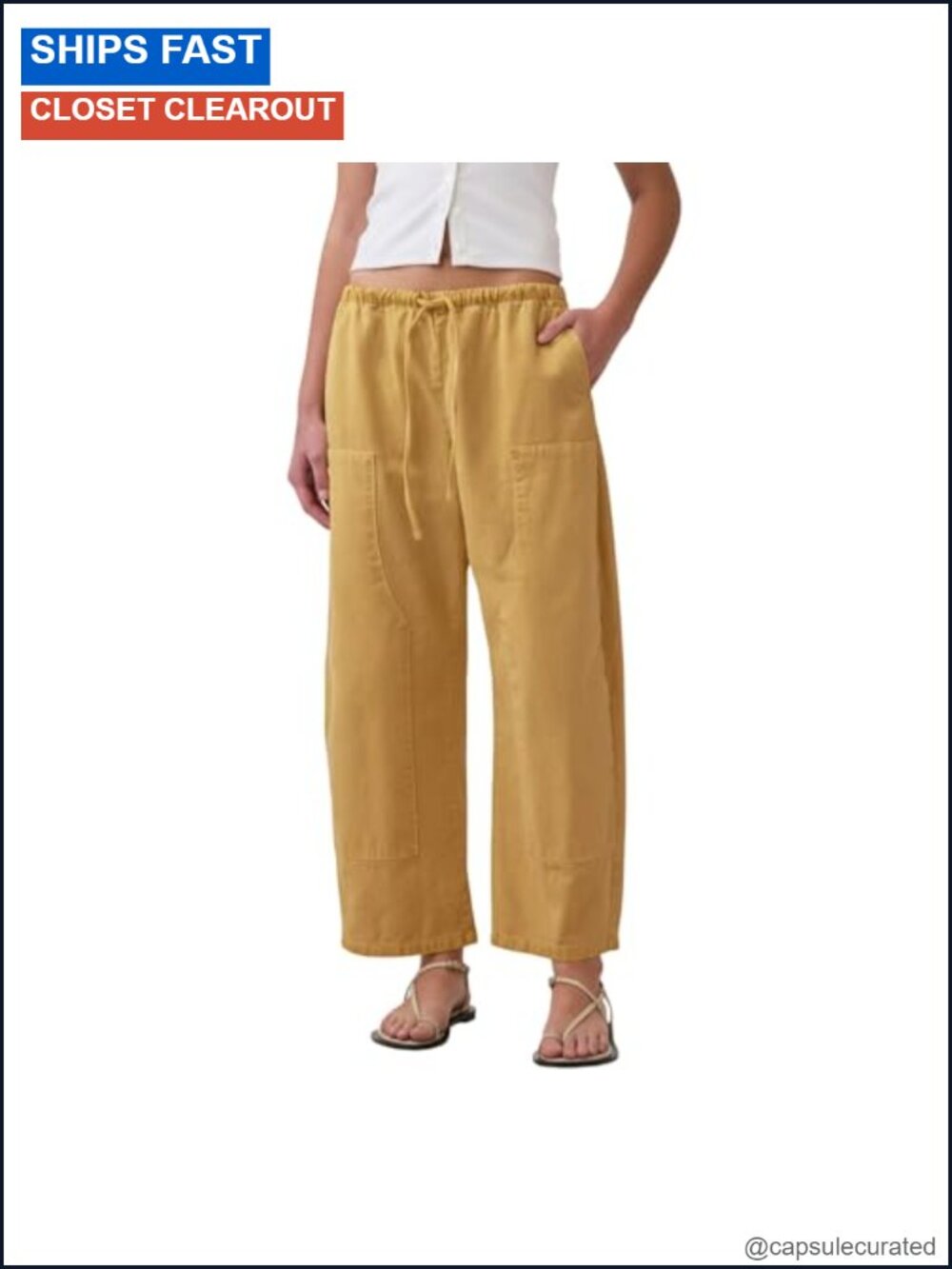 Women's 100% Cotton Barrel Wide Leg Double Knee Drawstring Pants